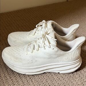 Hoka All-White Athletic Clifton 9 Sneakers Size 8